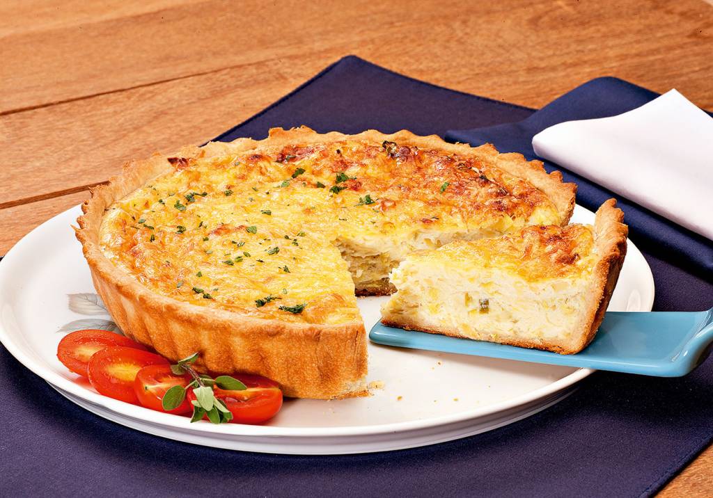 Torta de alho-poró e queijo meia cura