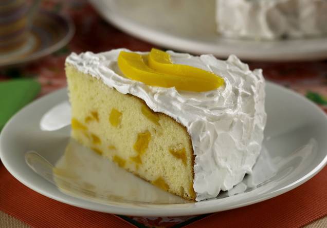 Bolo de pêssego em calda Bolo de pêssego em calda
