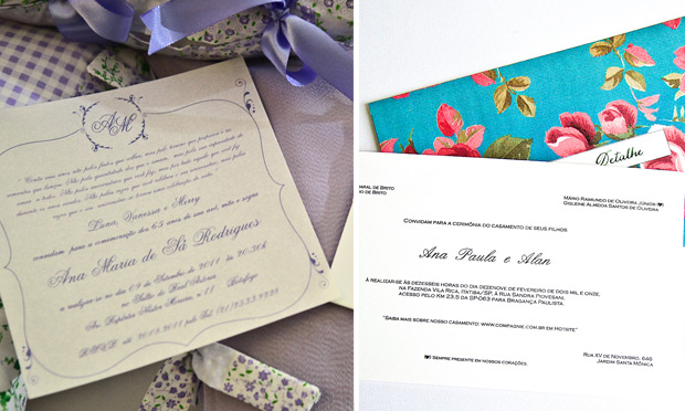 Convite de casamento com estampas da festa