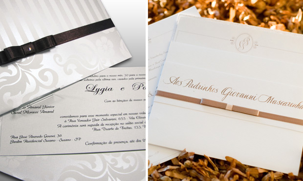 Convite de casamento com laço chanel colorido
