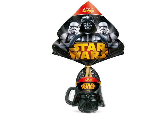 Ovo Star Wars (150g) de chocolate ao leite com caneca do Darth Vader ou Stormtrooper, Nestlé, R$ 49,90* Ovo Star Wars (150g) de chocolate ao leite com caneca do Darth Vader ou Stormtrooper, Nestlé, R$ 49,90*