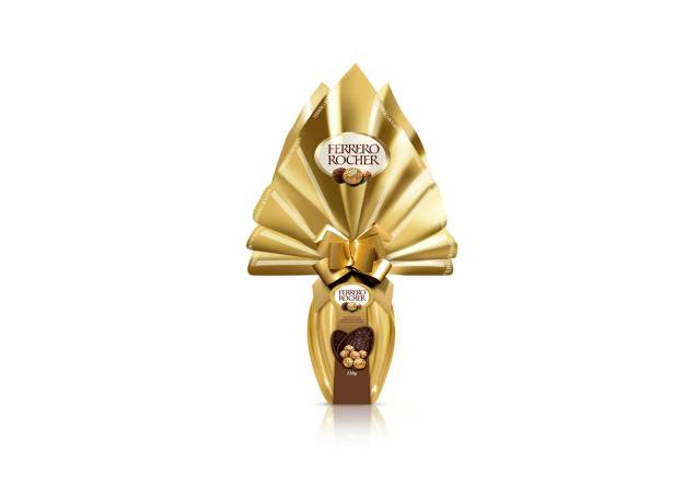 Ovo Ferrero Rocher (250g), Ferrero, R$ 41,99* Ovo Ferrero Rocher (250g), Ferrero, R$ 41,99*