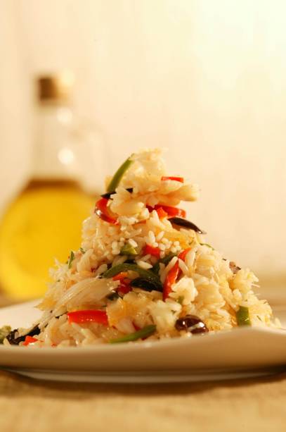 Arroz com bacalhau e pimentão