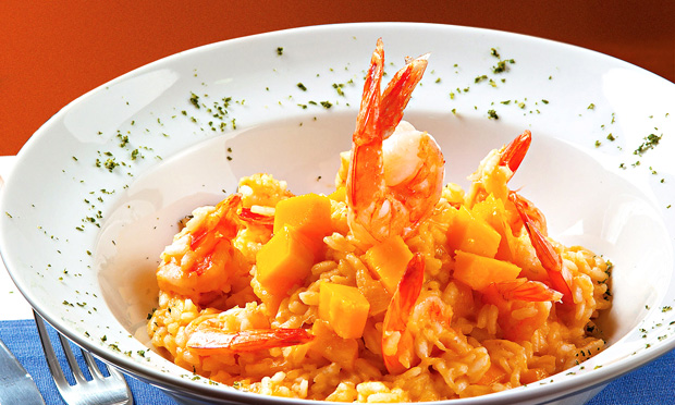 Risoto de camarão e manga Risoto de camarão e manga