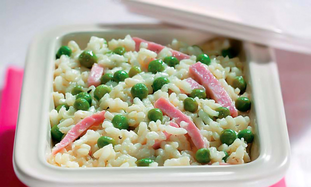 Risoto de ervilha e presunto