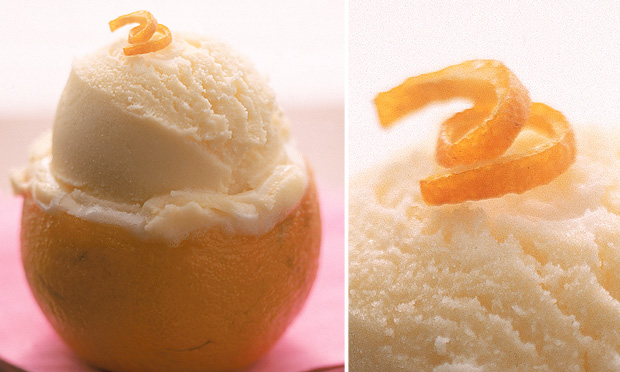 Sorvete de laranja com vinho branco