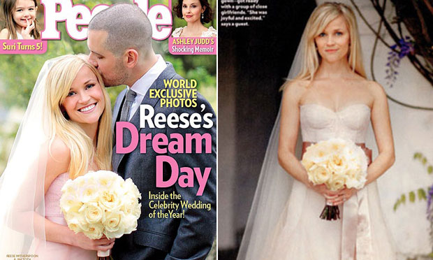 Vestido de noiva rosa Reese Witherspoon Vestido de noiva rosa Reese Witherspoon