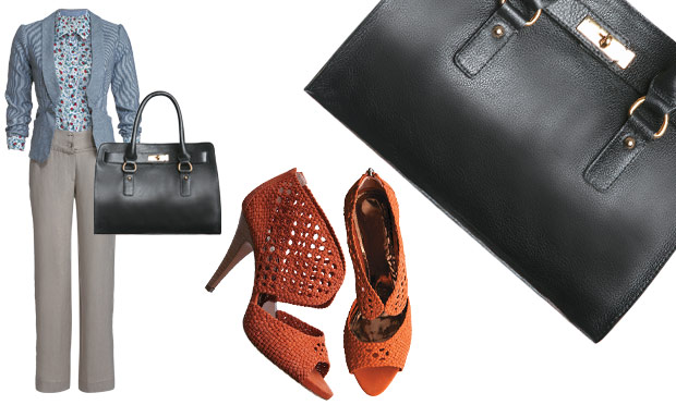 Calça, blazer e bolsa Calça, blazer e bolsa