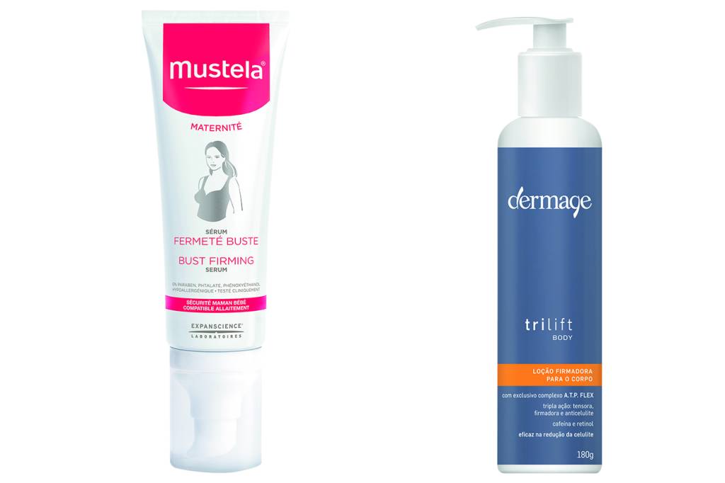 Sérum Firmeza Busto, Mustela, R$97 (esquerda)/Trilift-Body Dermage, R$188