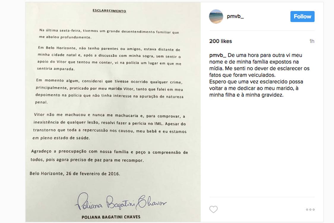 Esposa de Victor defende o marido em carta: “Nunca me machucaria” | CLAUDIA Esposa de Victor defende o marido em carta: “Nunca me machucaria” | CLAUDIA