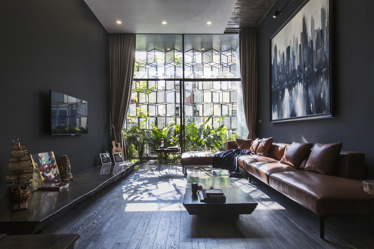 Sala escura com efeito de luz