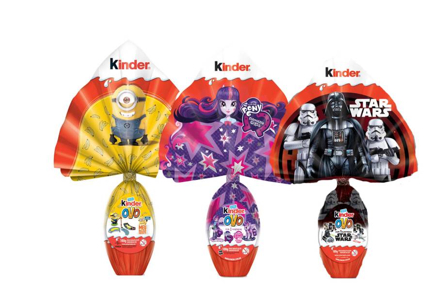 Kinder Ovo temas (Meu Malvado Favorito, My Little Pony e Star Wars), 100g. R$44,89 cada.