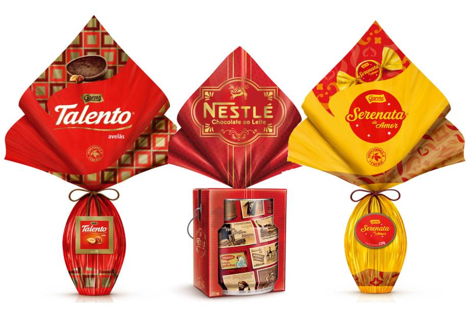 1. Ovo Talento (sabores), 375g, Garoto. R$32,99.

2. Ovo Nestlé Vintage, 170g. R$59,90.

3. Ovo Serenata de Amor, 220g, Garoto. R$28,90.