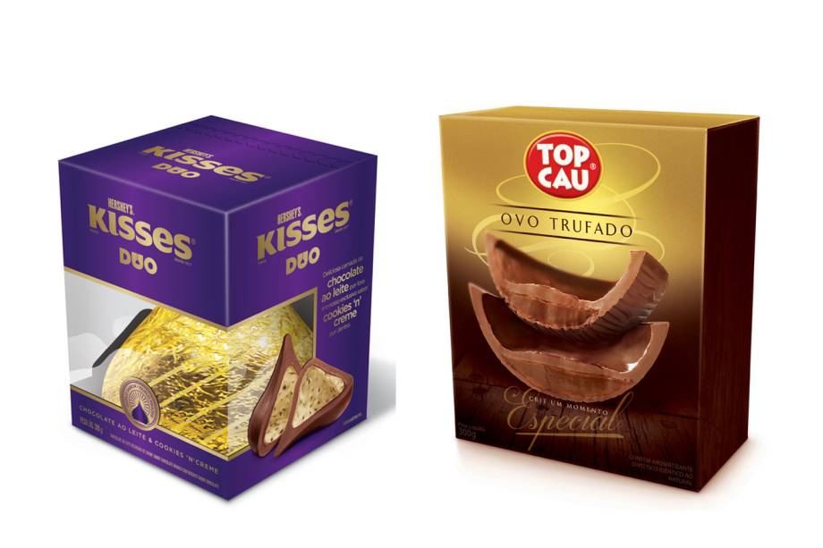 1. Ovo Hershey’s Kisses DUO, 300g. R$ 33,99.

2.  Ovo Trufado, 300g, Top Cau. R$26,99.