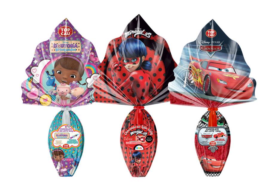 1. Ovo Dra Brinquedos, 160g, Top Cau. R$ 21,99.
2. Ovo Lady Bug, 160g, Lojas Americanas para Top Cau. R$ 34,99.
3. Ovo Carros, 160g, Top Cau. R$ 23,99.