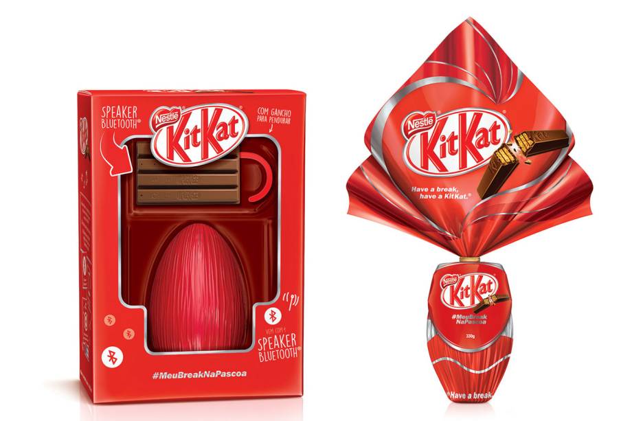 1. Ovo Kitkat com Speaker de brinde, 295g, Nestlé. R$89,90.

2. Ovo Kitkat, 330g, Nestlé. R$57,90.