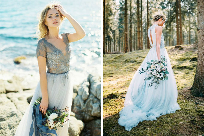vestido de noiva com detalhes azul