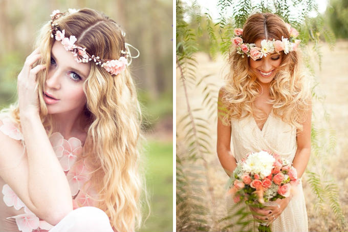 Penteado de noiva com coroa de flores