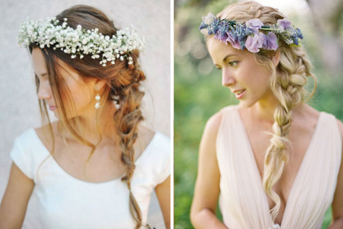 Penteado de noiva com coroa de flores