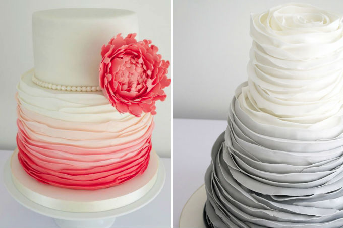 Bolo de casamento com a técnica ruffle cake
