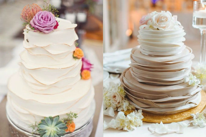 Bolo de casamento com a técnica ruffle cake