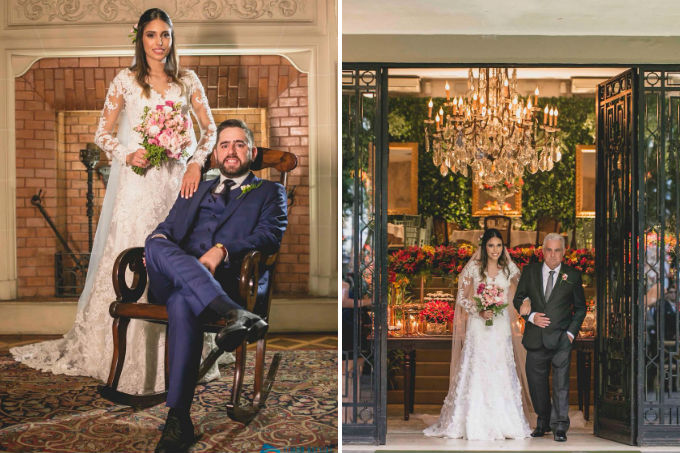 Festa de casamento com decoração clássica e romântica