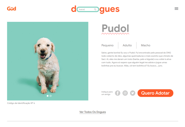 Página de informações de um dos cachorrinhos disponíveis Página de informações de um dos cachorrinhos disponíveis