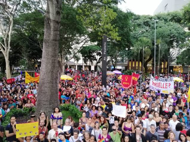 Manifestantes se encontraram na Praça Oswaldo Cruz, em São Paulo, em manifestação que marcou 1 ano do asssassinato de Marielle Franco Manifestantes se encontraram na Praça Oswaldo Cruz, em São Paulo, em manifestação que marcou 1 ano do asssassinato de Marielle Franco