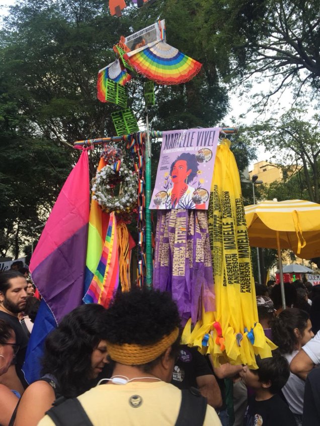 Manifestantes se encontraram na Praça Oswaldo Cruz, em São Paulo, em manifestação que marcou 1 ano do asssassinato de Marielle Franco