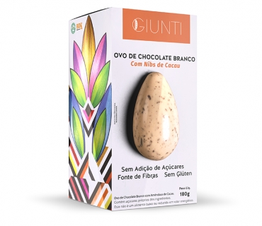 <strong>Ovo de Chocolate Branco com Nibs de Cacau Giunti</strong> (180g) – a partir de <strong>R$ 51,99</strong> nas lojas Bio Mundo.