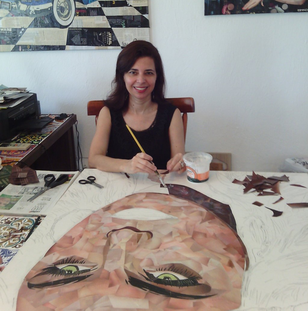 Silvana Perez trabalhando em uma de suas obras premiadas
