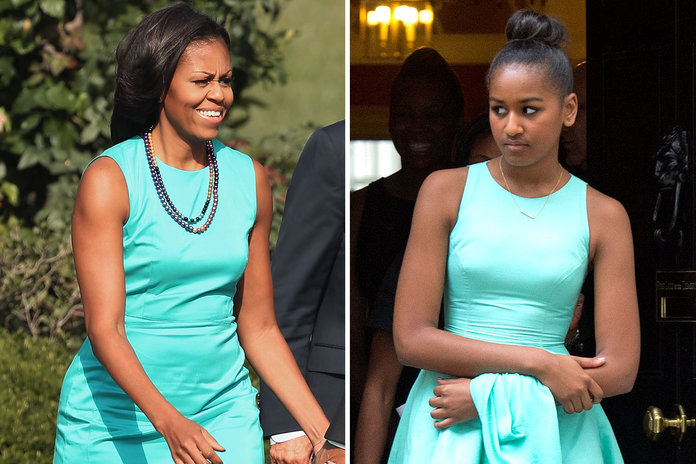 Michelle e Sasha Obama em looks parecidos