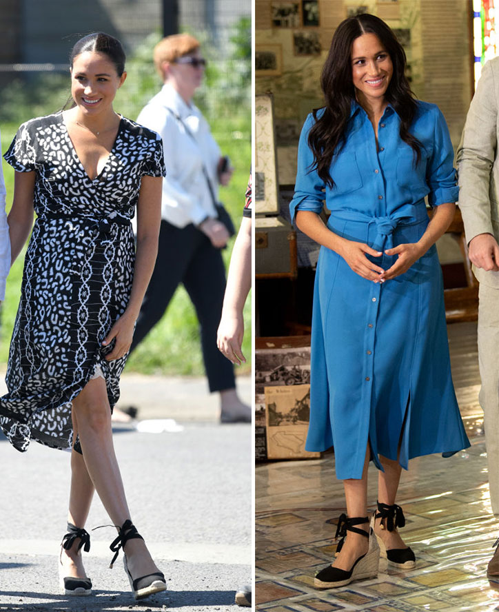 Meghan Markle combina de duas formas diferentes a espadrilha preta com amarração Meghan Markle combina de duas formas diferentes a espadrilha preta com amarração