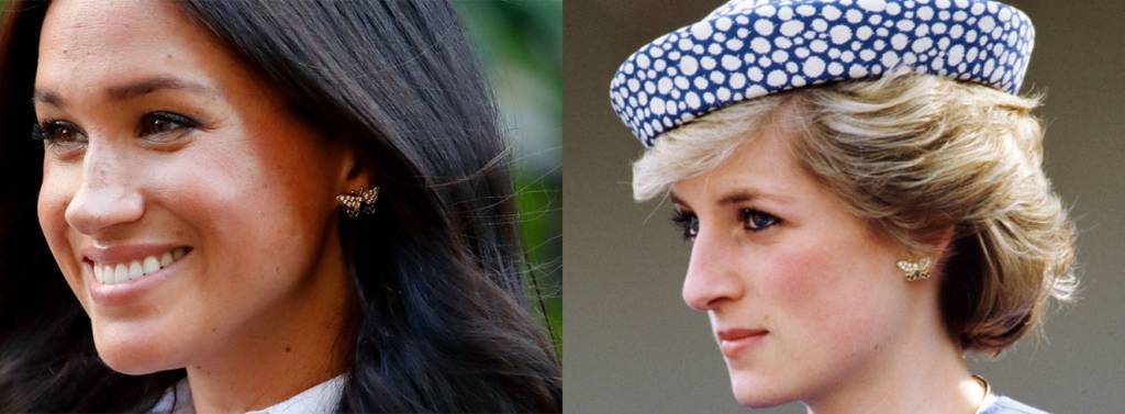 Meghan Markle usou acessórios que pertenciam à Diana no lançamento de sua coleção de roupas Meghan Markle usou acessórios que pertenciam à Diana no lançamento de sua coleção de roupas