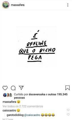 Caio Castro comenta em post da Grazi Massafera Caio Castro comenta em post da Grazi Massafera