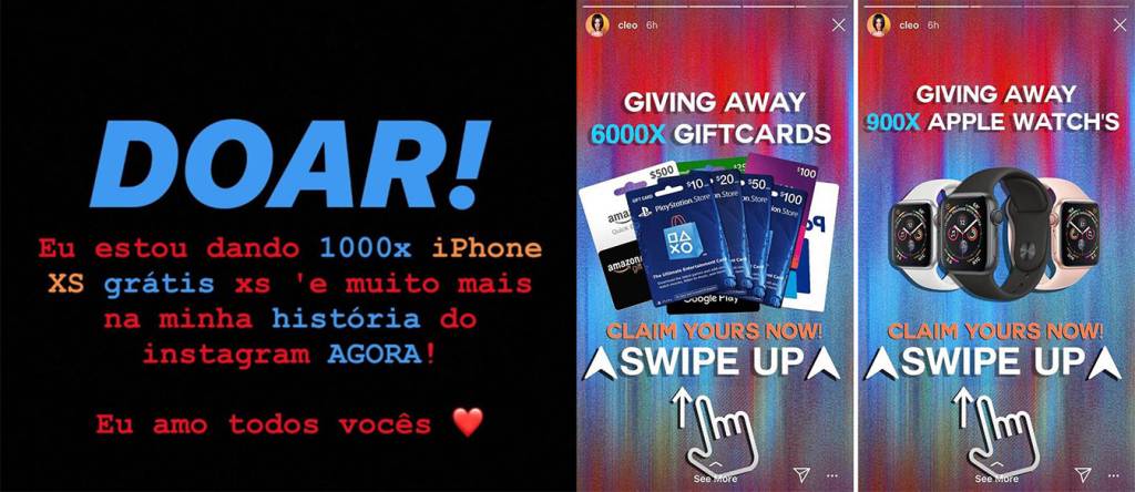 Conta de Cleo no Instagram foi hackeada na quarta-feira (16). Hacker prometia a doação de celulares e produtos Conta de Cleo no Instagram foi hackeada na quarta-feira (16). Hacker prometia a doação de celulares e produtos