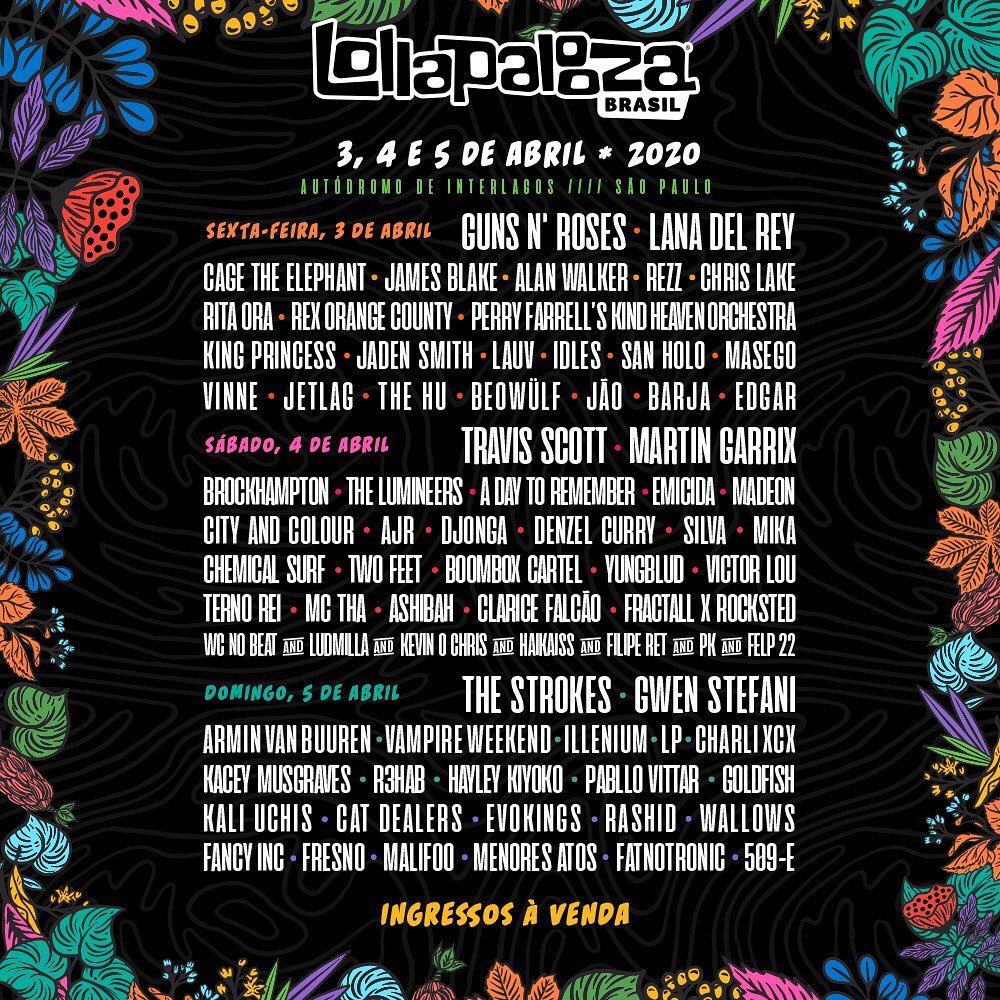 Line-up por dia do Lollapalooza 2020