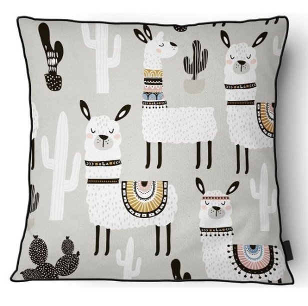 A capa de almofada bege Lhamas e Cactos borda vivo custa R$ 36,90 na <a href="http://www.pandas.com.br/capa-almofada-bege-lhamas-e-cactos-borda-vivo">Pandas.com.br</a>.