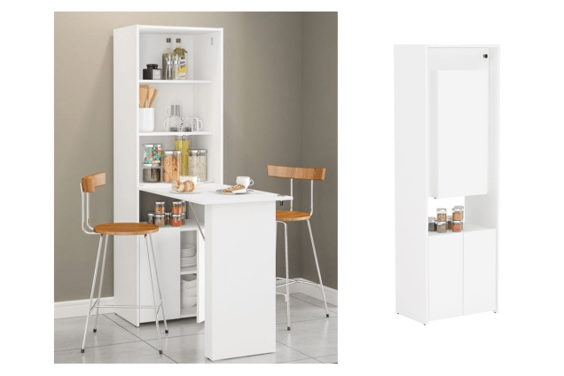 <b>Falta espaço na cozinha? Dá pra guardar a mesa do jantar neste armário da Politorno. <a href="https://www.magazineluiza.com.br/armario-multiuso-com-mesa-goias-politorno-branco-/p/7554002/mo/mcoz/" target="_blank" rel="noopener">Magazine Luiza</a>, R$ 389,90</b>