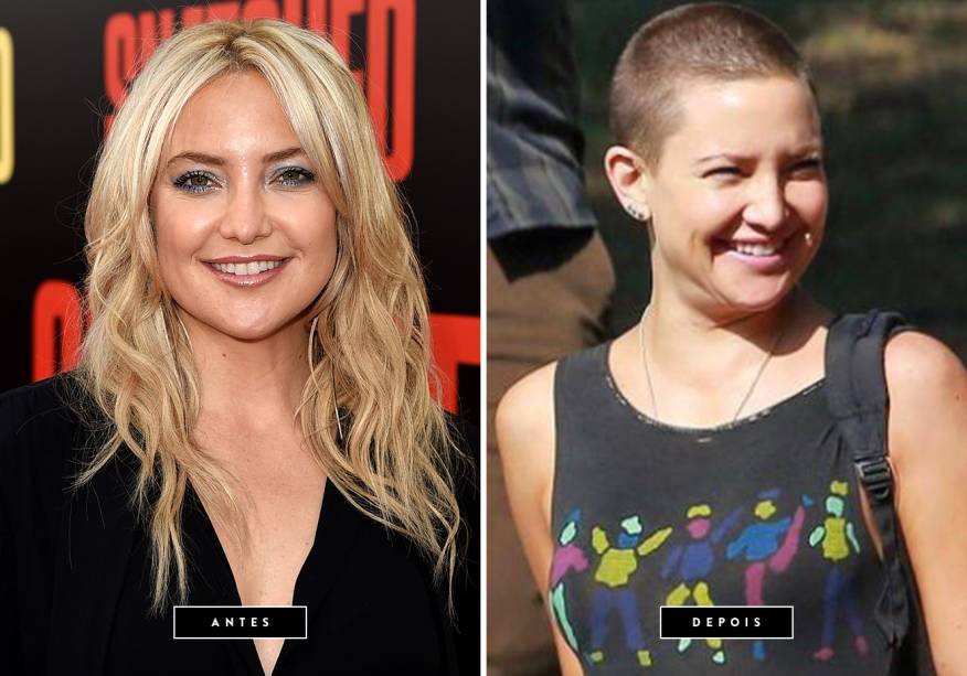 <strong>Agosto de 2017 // Kate Hudson</strong> - a atriz, que tinha como marca registrada seus fios loiros, assim como sua mãe, Goldie Hawn, raspou a cabeça para um projeto musical secreto dirigido pela cantora Sia. Há algum tempo, Hudson postou uma foto com <span>Maddie Ziegler, dançarina musa da cantora, o que nos deixou ainda mais curiosas!</span>