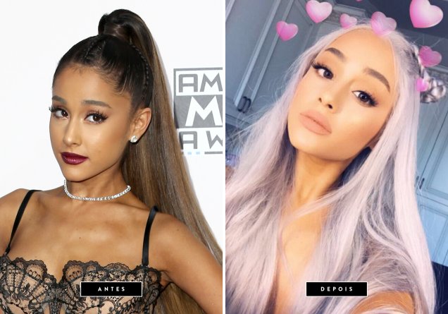 <strong>Outubro de 2017 // Ariana Grande</strong> -  a cantora postou em suas redes sociais o clique onde mostra sua mais nova transformação de cabelos: fios cinza rosados. Vibes Khaleesi!