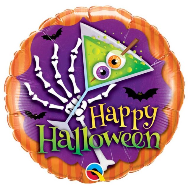 Balão metalizado Halloween, de 46 cm. <a href="https://www.silvanofestas.com.br/baloes/baloes-metalizados/balao-halloween-foil-qualatex" target="_blank" rel="noopener">Silvano Festas</a>, R$ 12,90 (vazio)