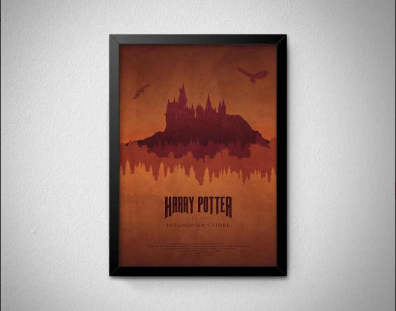 Quadro Harry Potter. <a href="https://www.quadrorama.com.br/produto/harry-potter-e-a-pedra-filosofal">Quadrorama</a>, R$ 29,90