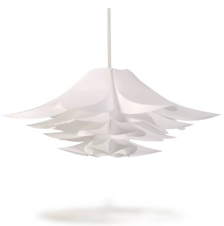 <span style="font-weight:400;">Lustre Pendente Lotus. </span><a href="https://www.trybo.com.br/pendentes-aramados/Lustre-Pendente-LOTUS-58cm-Branca"><span style="font-weight:400;">Trybo</span></a><span style="font-weight:400;">, R$ 111,90 </span>