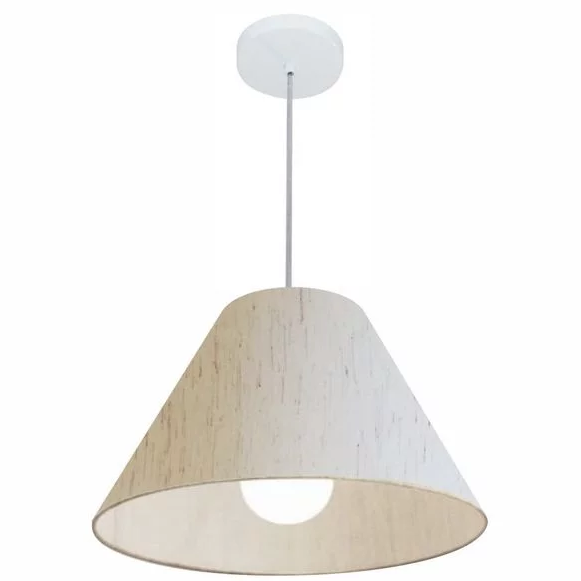 <span style="font-weight:400;">Lustre Pendente Cone Md-4078 Cupula Tecido 25/40x15cm Linho Bege. </span><a href="https://www.leroymerlin.com.br/lustre-pendente-cone-md-4078-cupula-tecido-25-40x15cm-linho-bege_1545076920"><span style="font-weight:400;">Leroy Merlin</span></a><span style="font-weight:400;">, R$ 244,43</span>