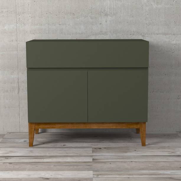 Gabinete Klein Verde, de MDF com pés de madeira maciça, nas dimensões 85 x 42 x 75 cm. <a href="https://www.etna.com.br/p/gabinete-para-banheiro-klein-verde-85x42x75cm/0426373" target="_blank" rel="noopener">Etna</a>, R$ 799,90