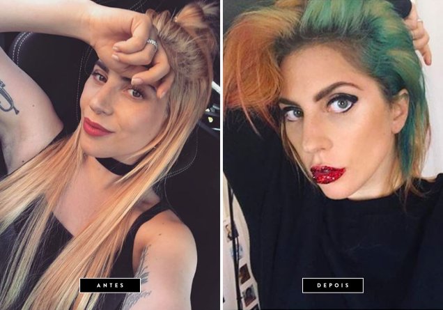 <strong>Julho de 2017 // Lady Gaga</strong> - Se tem alguém que segura um cabelo de duas cores é a cantora norte-americana. O novo – e ousado – visual é para a turnê do álbum <em>Joanne</em>, que começa em 01.08 em Vancouver, no Canadá.