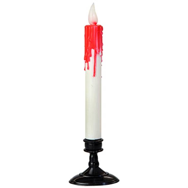 Candelabro de LED (27 cm), funciona com duas pilhas AA. <a href="https://www.magazine25.com.br/p/enfeite-candelabro-de-led-halloween" target="_blank" rel="noopener">Magazine 25</a>, R$ 11,52