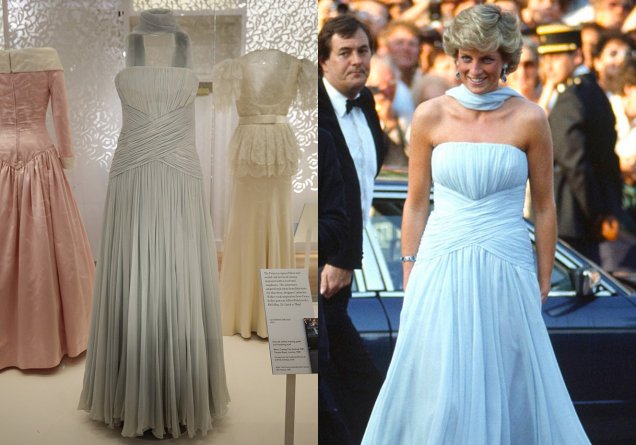 Vestido de chiffon assinado por Catherine Walker e exibido por Lady Di no Festival de Cannes em 1987.