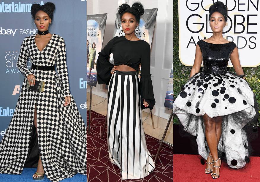 <strong>Janelle Monáe // P&B </strong>- em conjuntos de calça e blusa ou vestidos, eis a combinação de que a artista mais gosta.